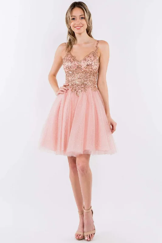 Weekend Sale Extravaganza Elizabeth K - GS1967 Short Sequined A-Line Dress