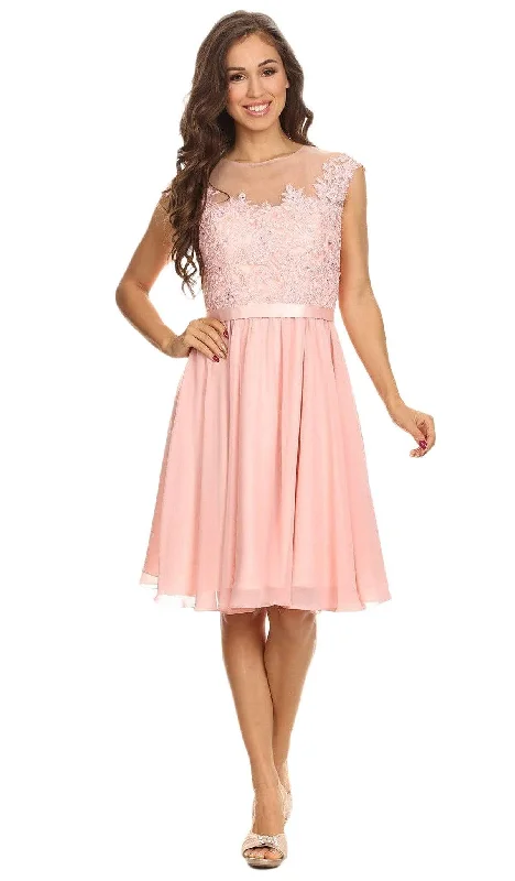 One-Day Sale Eureka Fashion - 3633 Lace Appliqued Cap Sleeve Chiffon Dress