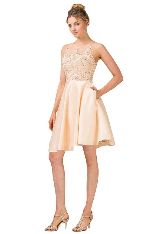 Weekend Markdowns Galore Eureka Fashion - 8433 Lace Jewel Neck Satin A-line Dress