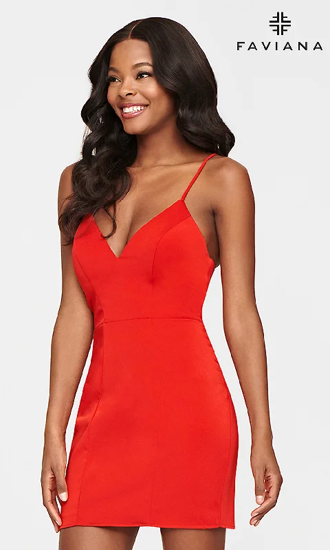 Weekend Bonanza Corset-Back Faviana Short Red Cocktail Party Dress
