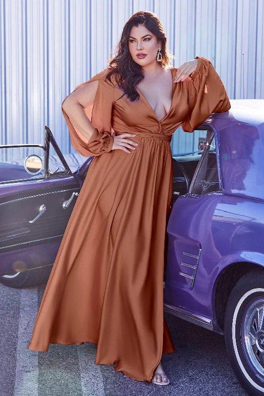 Weekend Price Breaks Cinderella Divine 7475C Plus Size Formal Long Sleeve Satin Dress Weekend Price Breaks Cinderella Divine 7475C Plus Size Formal Long Sleeve Satin Dress