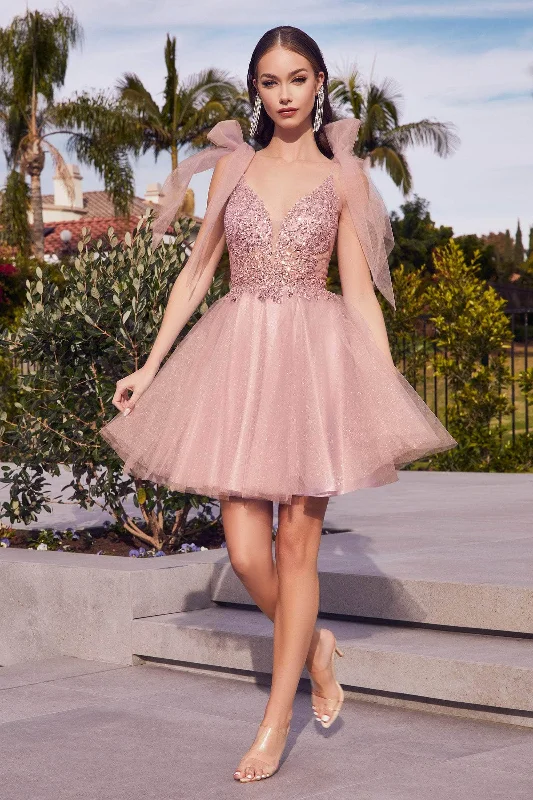 Weekend Markdown Madness Ladivine CD0174 - Adorned Deep V Neck A-line Dress