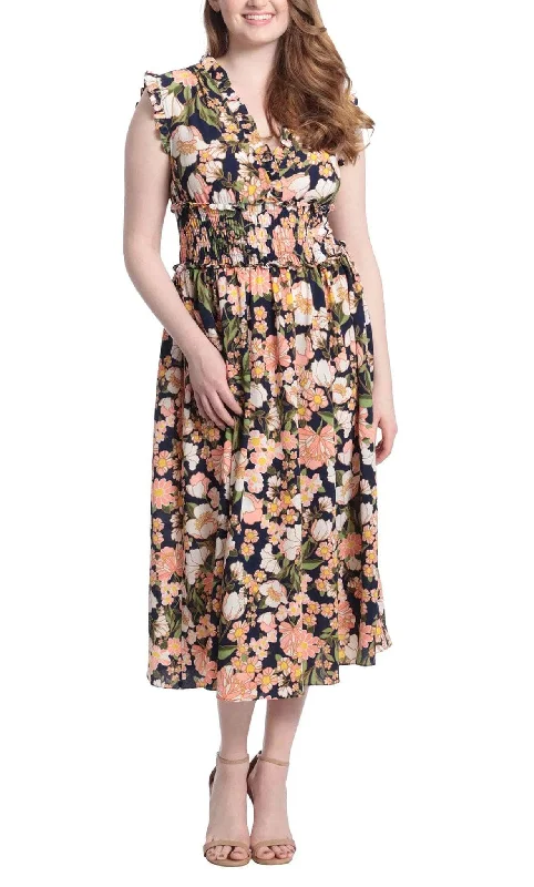 Weekend Closeout Deals London Times T6131M - Tea Length Floral Casual Dress