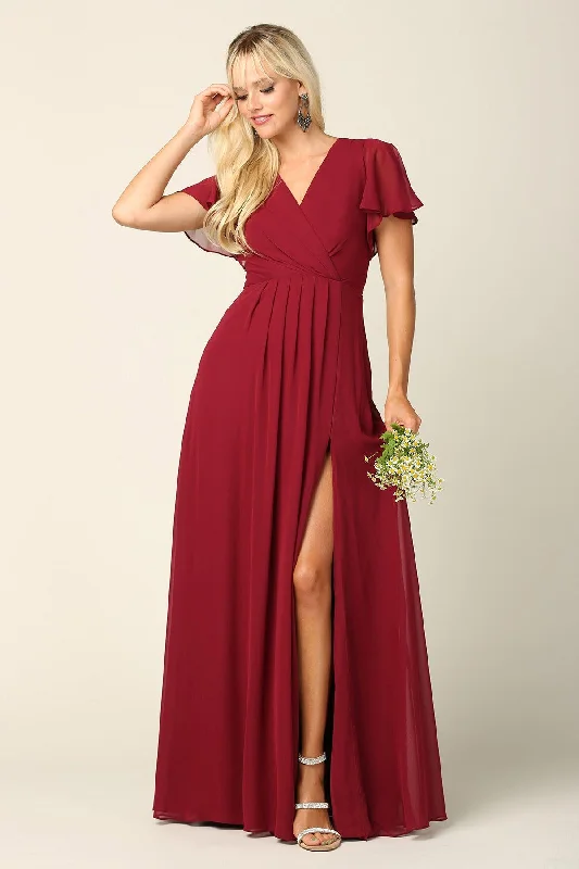 Weekend Discount Rush Long Short Sleeve Mother of the Bride Chiffon Dress