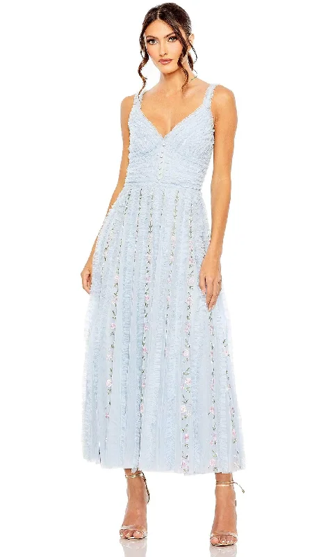 Weekend Bargain Bonanza Mac Duggal 8027 - V-Neck Ruffle Embroidered Midi Dress