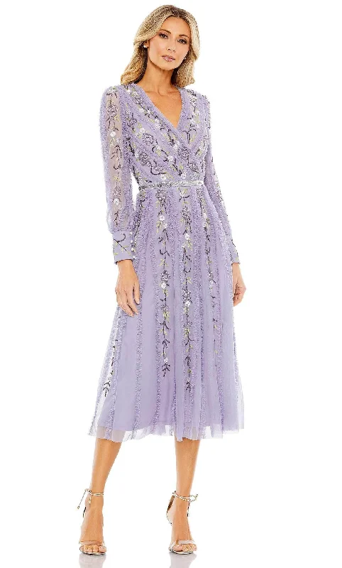 Price Slash Mac Duggal 9133 - Ruffled V-Neck Floral Cocktail Dress