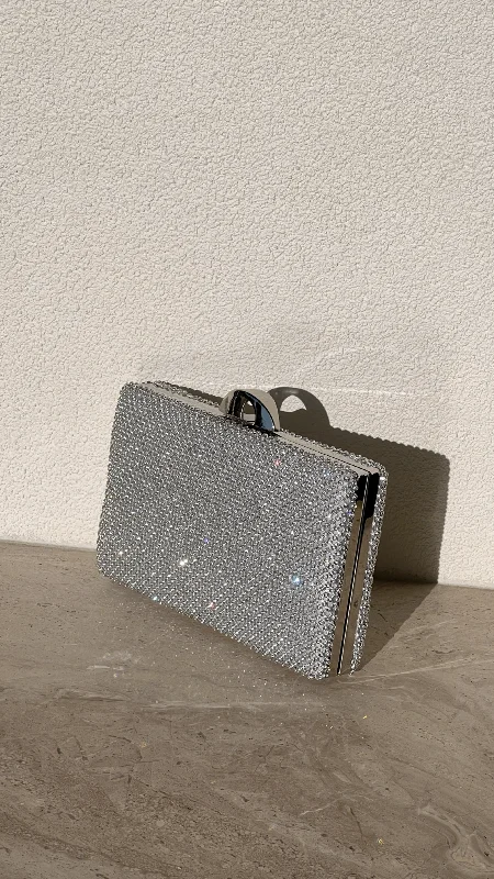 Weekend Shopping Madness Mariah Diamante Structured Clutch - Silver