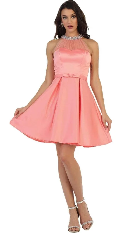 Weekend Shopping Madness May Queen - Bedazzled Illusion Halter A-line Prom Dress