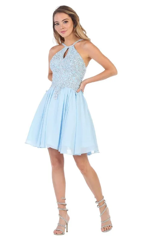 Weekend Flash Markdown May Queen - MQ1614 Front Keyhole Halter Fit and Flare Cocktail Dress