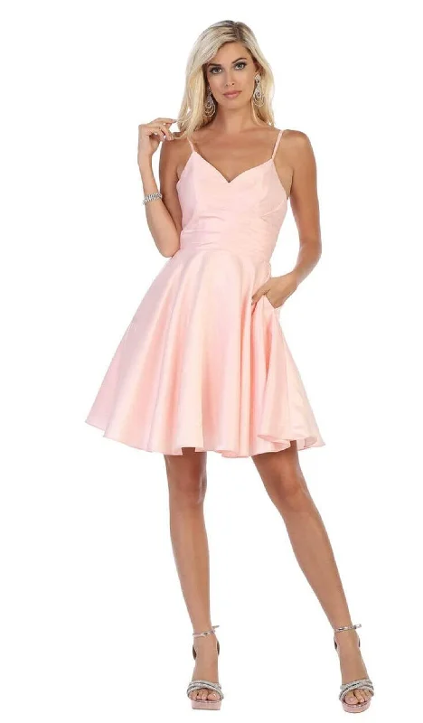 Grab Your Deal May Queen - MQ1654 V Neck Sleeveless Fit and Flare Short Dress