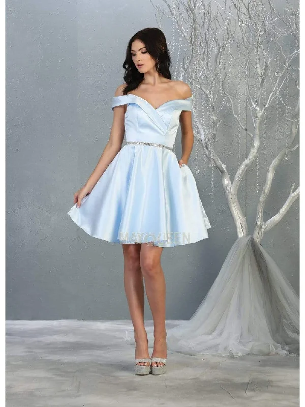 Limited-Time Bargains May Queen - MQ1815 Off Shoulder Satin cocktail Dress