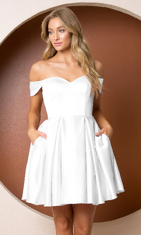 Weekend Offers and Savings Off-Shoulder Short Homecoming Dress with Pockets