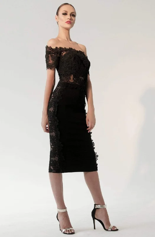 Weekend Only Deals Nicole Bakti - 592 Lace Appliqued Off-Shoulder Cocktail Dress