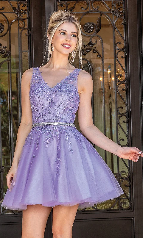 Season-End Deals Sheer-Bodice Babydoll Short Semi-Formal Dress