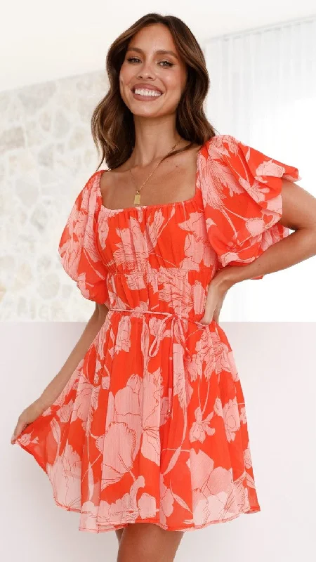 Shop & Save Big Taniah Mini Dress - Orange Floral