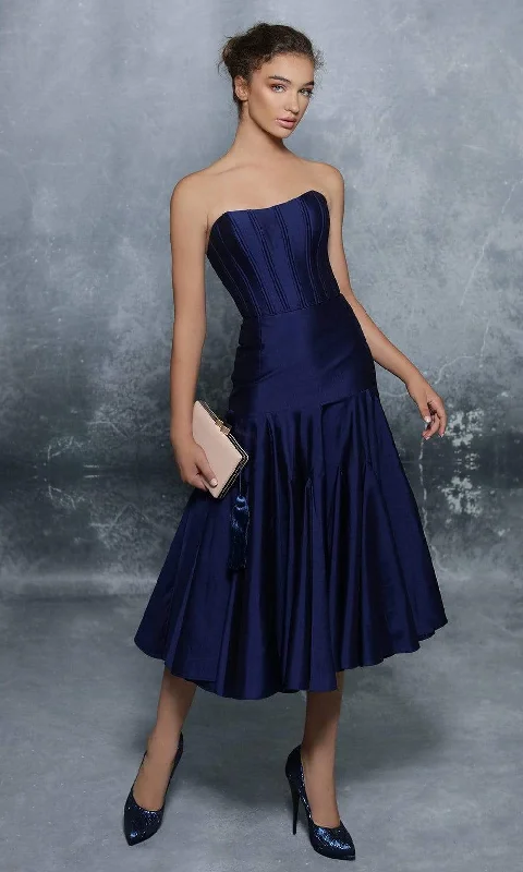 Weekend Best Buys Tarik Ediz - 96123 Corset Bodice Fit and Flare Tea-Length Dress