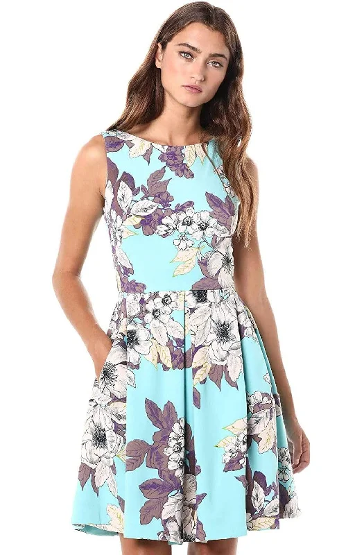 Weekend Hot Picks Taylor - 1308M Floral Print Scuba Pleated A-line Dress