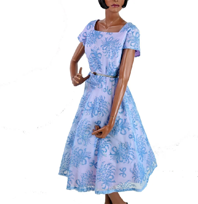 Weekend Special Offers Vintage 50s 60s Blue Prom Dress XL Flocked Organza Girly Full Skirt Dance Party VFG Weekend Special Offers Vintage 50s 60s Blue Prom Dress XL Flocked Organza Girly Full Skirt Dance Party VFG